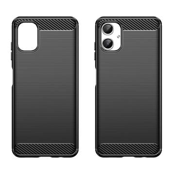 Samsung Galaxy A06 Børstet TPU Cover - Karbonfiber - Sort