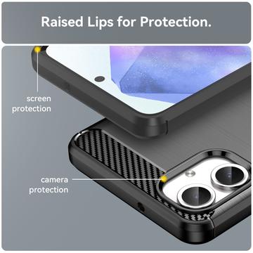 Samsung Galaxy A06 Børstet TPU Cover - Karbonfiber - Sort