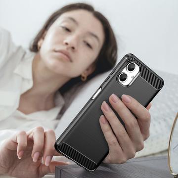 Samsung Galaxy A06 Børstet TPU Cover - Karbonfiber - Sort
