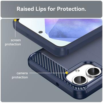 Samsung Galaxy A06 Børstet TPU Cover - Karbonfiber - Blå