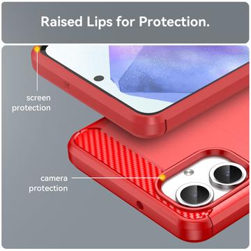 Samsung Galaxy A06 Børstet TPU Cover - Karbonfiber - Rød