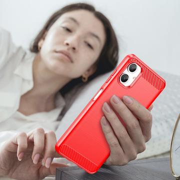 Samsung Galaxy A06 Børstet TPU Cover - Karbonfiber - Rød