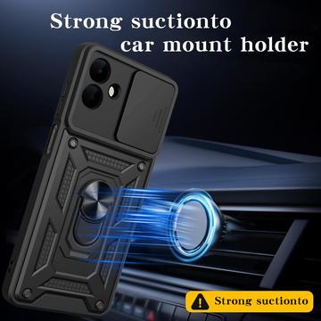 Samsung Galaxy A07 4G/5G Roterende Ring Hybrid Cover med Kameraskjold - Sort