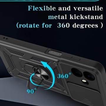 Samsung Galaxy A07 4G/5G Roterende Ring Hybrid Cover med Kameraskjold - Sort
