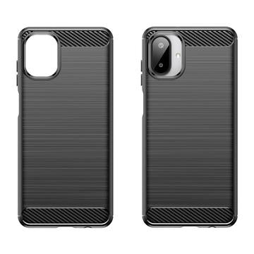 Samsung Galaxy A07 4G Børstet TPU Cover - Karbonfiber - Sort