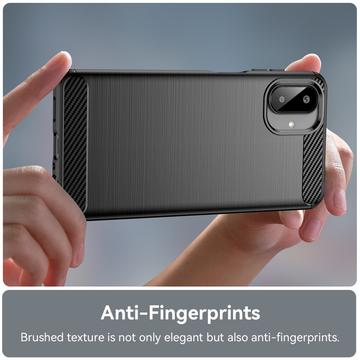 Samsung Galaxy A07 4G Børstet TPU Cover - Karbonfiber - Sort