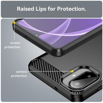 Samsung Galaxy A07 4G Børstet TPU Cover - Karbonfiber - Sort