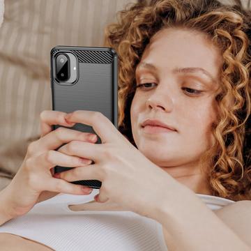 Samsung Galaxy A07 4G Børstet TPU Cover - Karbonfiber - Sort