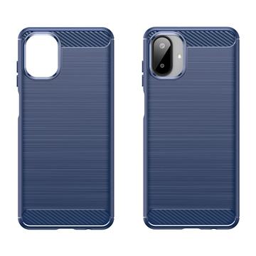 Samsung Galaxy A07 4G Børstet TPU Cover - Karbonfiber - blå
