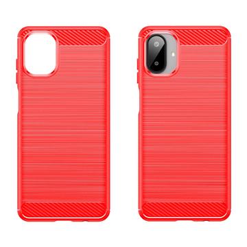Samsung Galaxy A07 4G Børstet TPU Cover - Karbonfiber - rød