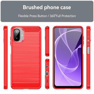 Samsung Galaxy A07 4G Børstet TPU Cover - Karbonfiber - rød