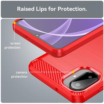 Samsung Galaxy A07 4G Børstet TPU Cover - Karbonfiber - rød