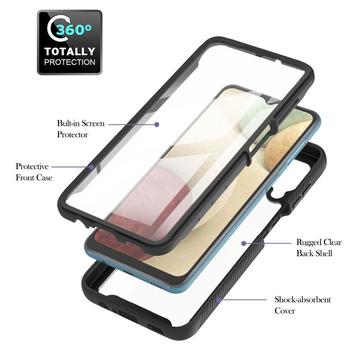 Samsung Galaxy A12 360 Beskyttelse Cover - Sort / Klar