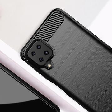 Samsung Galaxy A12 Børstet TPU Cover - Karbonfiber - Sort