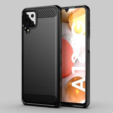 Samsung Galaxy A12 Børstet TPU Cover - Karbonfiber - Sort