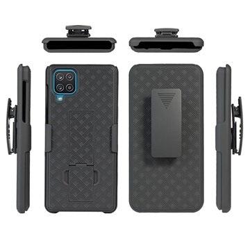 Samsung Galaxy A12 Hybrid Cover med Bælteklips - Sort