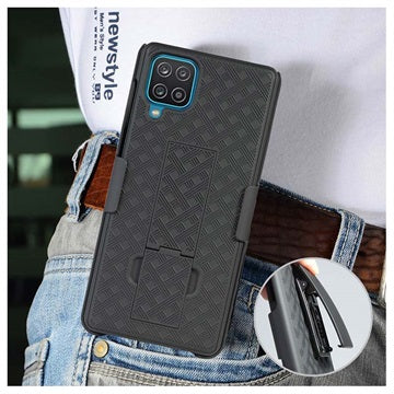 Samsung Galaxy A12 Hybrid Cover med Bælteklips - Sort