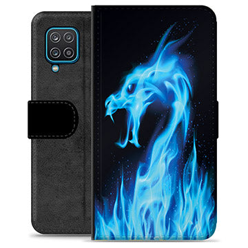 Samsung Galaxy A12 Premium Flip Cover med Pung - Blå Ild Drage