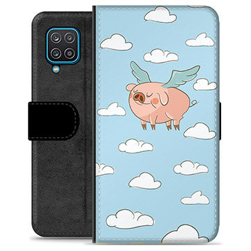 Samsung Galaxy A12 Premium Flip Cover med Pung - Flyvende Gris