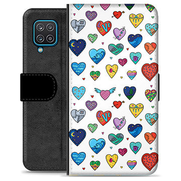 Samsung Galaxy A12 Premium Flip Cover med Pung - Hjerter