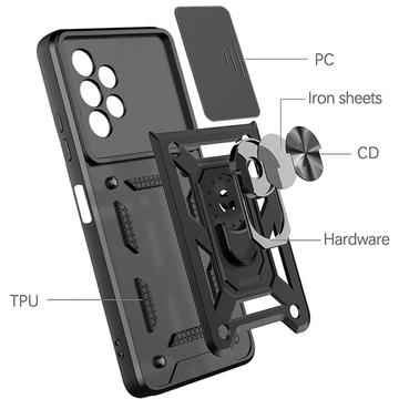Samsung Galaxy A13 Roterende Ring Hybrid Cover med Kameraskjold - Sort