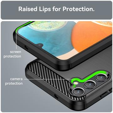 Samsung Galaxy A14/A14 5G Børstet TPU Cover - Karbonfiber - Sort