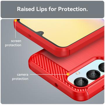 Samsung Galaxy A16 Børstet TPU Cover - Karbonfiber - Rød