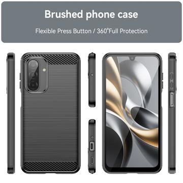 Samsung Galaxy A17/F17/M17 Børstet TPU Cover - Karbonfiber - Sort