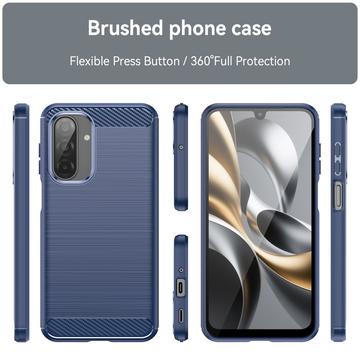 Samsung Galaxy A17/F17/M17 Børstet TPU Cover - Karbonfiber - blå