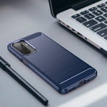 Samsung Galaxy A17/F17/M17 Børstet TPU Cover - Karbonfiber - blå