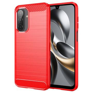 Samsung Galaxy A17/F17/M17 Børstet TPU Cover - Karbonfiber - rød