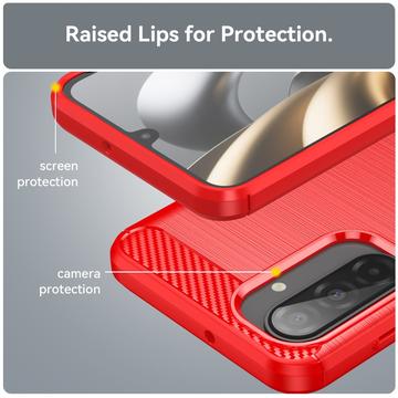 Samsung Galaxy A17/F17/M17 Børstet TPU Cover - Karbonfiber - rød
