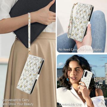 Samsung Galaxy A17/A26 Rhombisk Blomsterpung - gule blomster