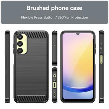 Samsung Galaxy A25 Børstet TPU Cover - Karbonfiber - Sort