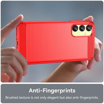 Samsung Galaxy A25 Børstet TPU Cover - Karbonfiber - Rød