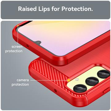 Samsung Galaxy A25 Børstet TPU Cover - Karbonfiber - Rød