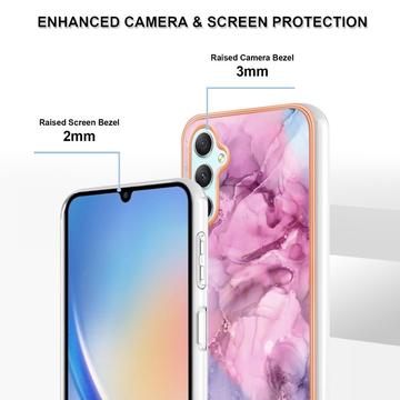 Samsung Galaxy A25 Marmormønster Galvaniseret IMD TPU Cover - Blå / Pink