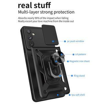 Samsung Galaxy A34 5G Roterende Ring Hybrid Cover med Kameraskjold - Sort