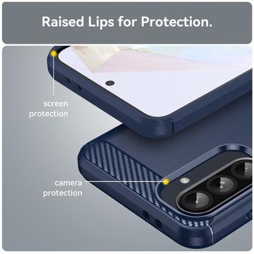 Samsung Galaxy A36/A56 Børstet TPU Cover - Karbonfiber - Blå