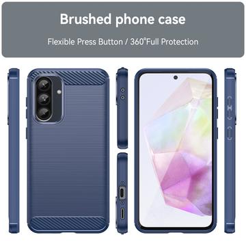 Samsung Galaxy A36/A56 Børstet TPU Cover - Karbonfiber - Blå