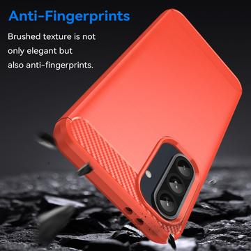 Samsung Galaxy A36/A56 Børstet TPU Cover - Karbonfiber - Rød