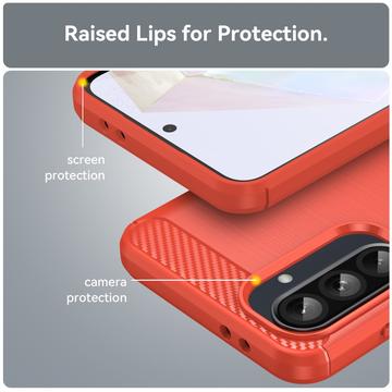 Samsung Galaxy A36/A56 Børstet TPU Cover - Karbonfiber - Rød