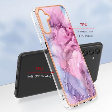 Samsung Galaxy A36 Marmormønster Galvaniseret IMD TPU Cover - Blå / Pink