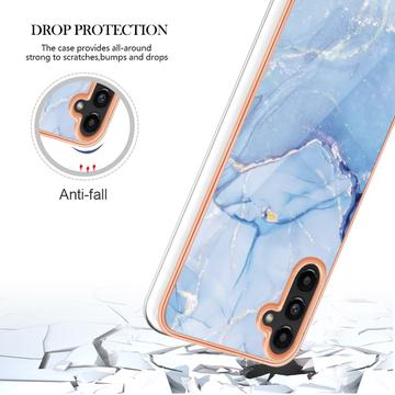 Samsung Galaxy A36 Marmormønster Galvaniseret IMD TPU Cover - Blå