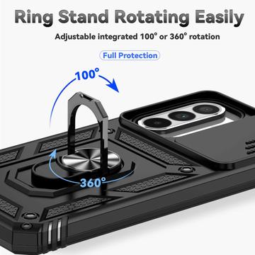 Samsung Galaxy A36 Roterende Ring Hybrid Cover med Kameraskjold - Sort