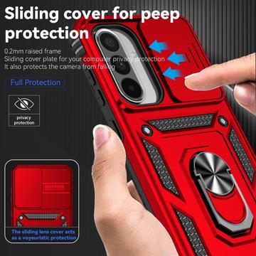 Samsung Galaxy A36 Roterende Ring Hybrid Cover med Kameraskjold - Rød