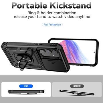 Samsung Galaxy A54 5G Roterende Ring Hybrid Cover med Kameraskjold - Sort