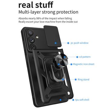 Samsung Galaxy A54 5G Hybrid Cover med Roterende Ring og Kameraskjold - Sort