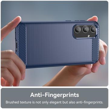 Samsung Galaxy A55 Børstet TPU Cover - Karbonfiber - Blå