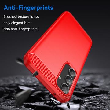 Samsung Galaxy A55 Børstet TPU Cover - Karbonfiber - Rød